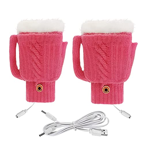 Guantes cálidos de calefacción eléctrica de Invierno, Guantes USB de Felpa, Guantes de calefacción eléctrica para Ordenador, Guantes con Forma de Jarra de Termo Calentador (Hot Pink, One Size)