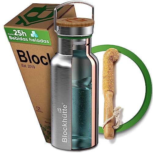 Blockhütte Botella Térmica de Agua Acero Inoxidable 1L - Cantimplora Aislada, Sin BPA, Resistente al Frio y Calor, Ideal para Niños, Deporte, Gimnasio y Viajes - 500ml, 750ml, 1000ml Disponible