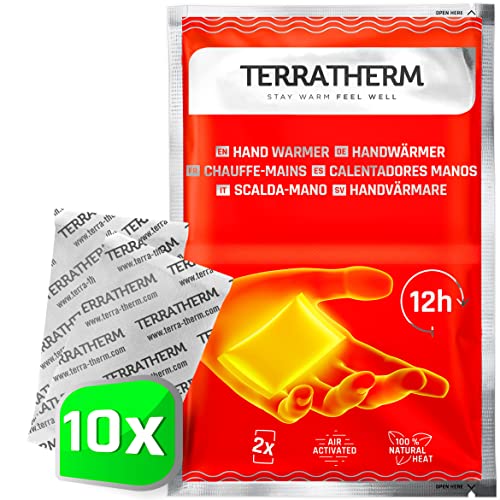 TerraTherm Calentadores de Manos, calienta Bolsillos para 12 Horas de Manos Calientes, Almohadillas térmicas activadas por Aire, 100% Calor Natural, calienta Manos, 10 Pares