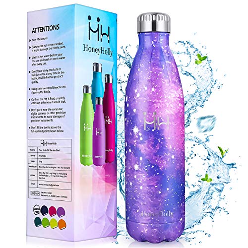 HoneyHolly Botella Agua Deporte, Botella Termica 500ml sin BPA, Botella Acero Inoxidable, Aislamiento de Vacío de Doble Pared Botella Termo para Camping, Deportiva, Gimnasio | Botella Reutilizable