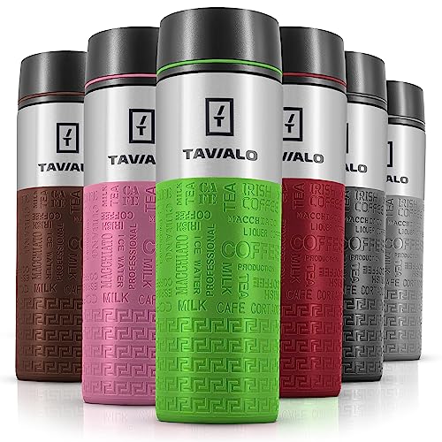TAVIALO Taza Mug Térmica Botella Aislada de 380 ml, acero inoxidable inoxidable y 2 juntas de silicona adicionales (verde)