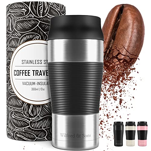 Termo Café para Llevar, Taza Termica de Viaje Acero Inoxidable 360 ml | Pequeño, sin BPA, Antigoteo, Reutilizable, Doble Pared Aislado al Vacío, Apto para Lavavajillas | Vaso Hermetico Té Caliente