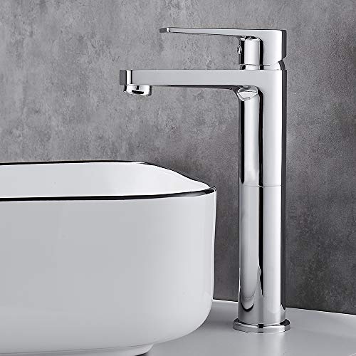 Gricol Grifo Lavabo de Baño Grifería para Bañera con Mango de Latón Cuadrado Mezclador de Lavabo Frío y Caliente con Palanca Simple Cromo Alto Plata