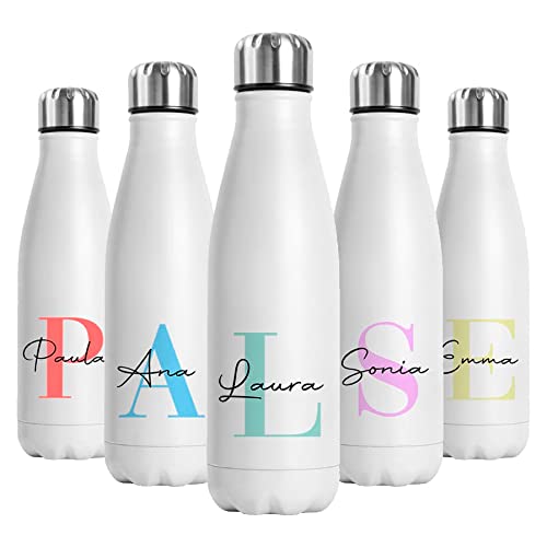 Genérico Botella Térmica Personalizada Inicial y Nombre Botellas de Agua Acero Inoxidable Doble Capa 500 ml Bebidas Frias y Calientes