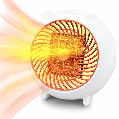 Ynport Crefreak Mini Cute Cartoon Warm Heater Desktop 500W Calefacción pequeña Hogar Ventilador eléctrico Calentador para oficina Hogar Dormitorio Dormitorio, Blanco